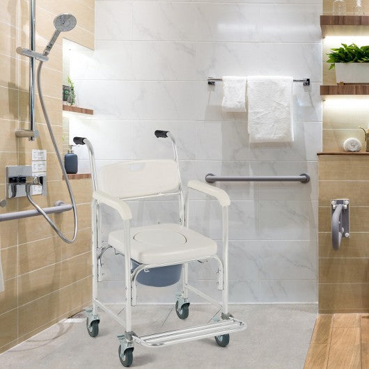 Medical Commode Toilet Seat Shower Wheelchair with Locking Casters