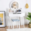 Round Mirror Vanity Set with Organized Sliding Drawers-White