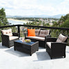 4 Pcs Outdoor Rattan Armrest Furniture Set Table with Lower Shelf