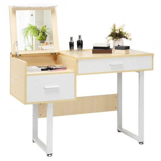 Square Mirror Makeup Dressing Table with Flip Top