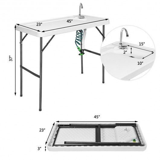 Folding Cleaning Sink Faucet Cutting Camping Table w/ Sprayer