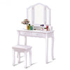 Tri Folding Mirror Vanity Table Stool Set with 4 Drawers