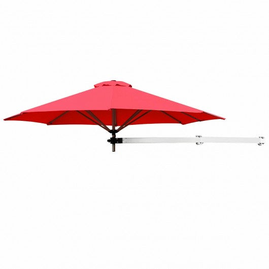 8 FT Wall-Mounted Telescopic Folding Tilt Aluminum Sun Shade Umbrella