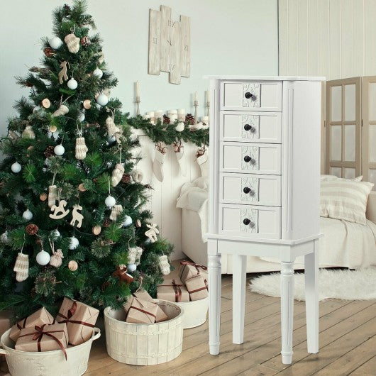 Standing Jewelry Cabinet Armoire with Top Flip Makeup Mirror