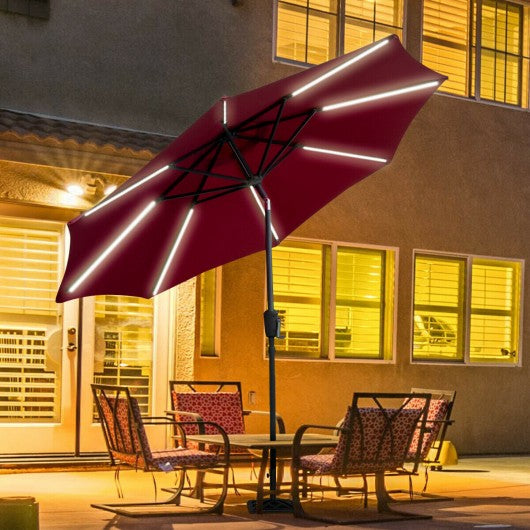 9 Ft Patio Solar Powered Umbrella with LED Light