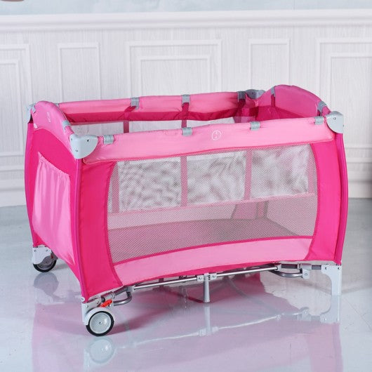 Foldable Baby Crib Playpen w/ Mosquito Net and Bag
