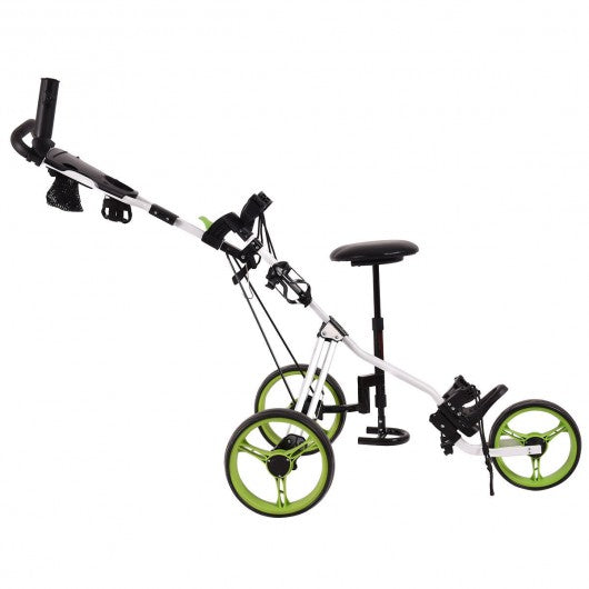 Foldable 3 Wheels Push Pull Golf Trolley with Scoreboard Bag