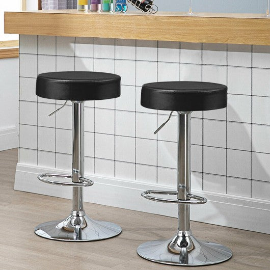 Adjustable Swivel Set of 2 Round Bar Stool  Pub Chair-Black