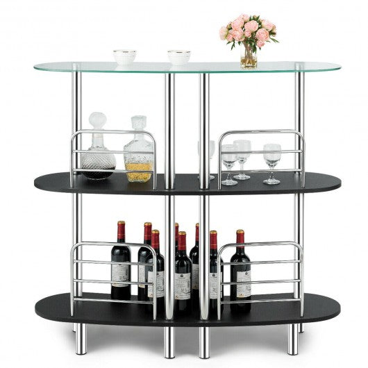 3-tier Bar Cabinets Table with Tempered GlassTop