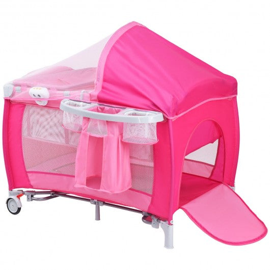 Foldable Baby Crib Playpen w/ Mosquito Net and Bag