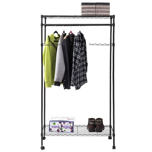 Double Hanging Rolling Adjustable Rod Portable Garment Rack
