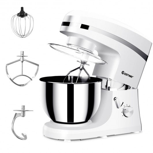 800 W 5.3 Quart Tilt-Head Stainless Steel Bowl Electric Food Stand Mixer-White
