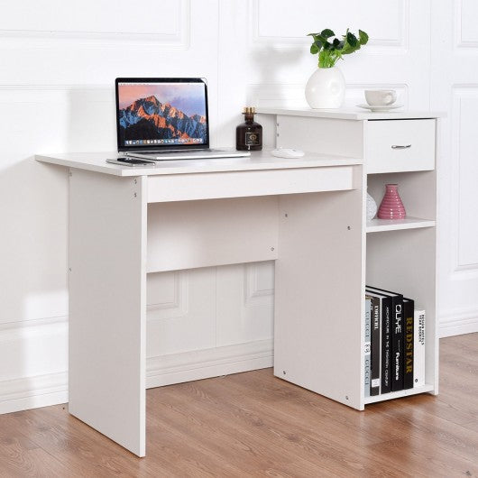 Computer Desk PC Laptop Table with Drawer and Shelf-White
