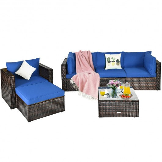 6PCS Patio Rattan Sectional Cushion  Furniture Set