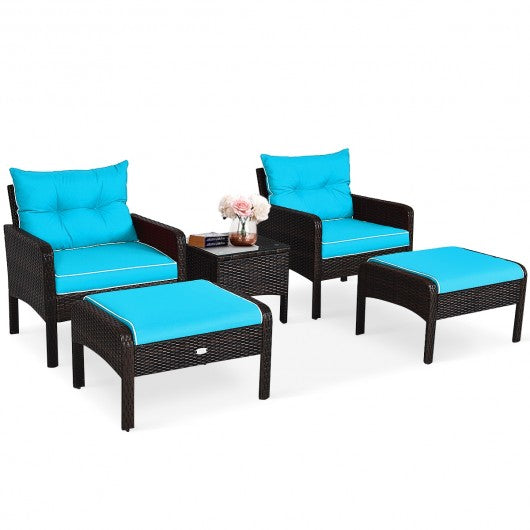 5 PCS Patio Rattan Furniture Set Sofa