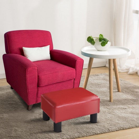 Small PU Leather Rectangular Seat Ottoman Footstool-Red