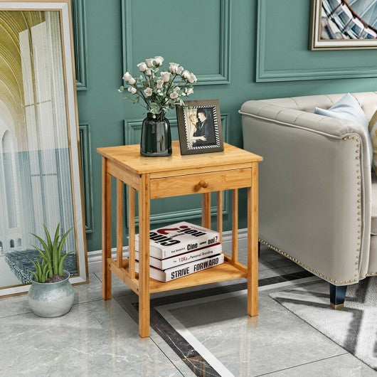 Multipurpose Bamboo Nightstand End Table Storage Shelf