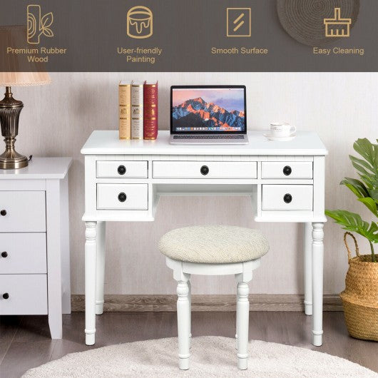 Tri-Fold Mirror Table Stool Wooden Vanity Make Up Dressing Set