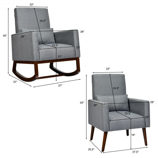 2 in 1 Fabric Upholstered Rocking Chair with Pillow