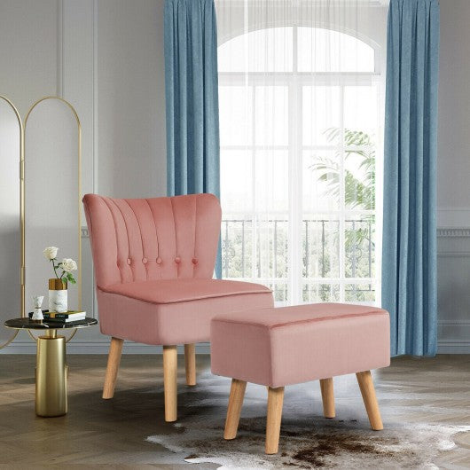 Leisure Chair and Ottoman Thick Padded Tufted Sofa Set-Pink