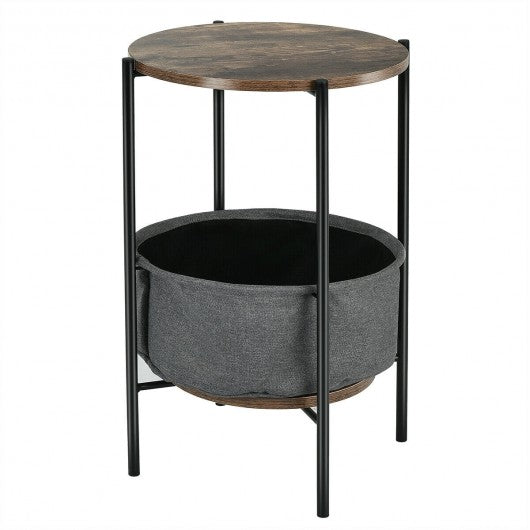 Industrial Round End Side Table Sofa w/ Storage