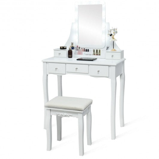 Dimmable Bulbs Touch Switch Vanity Dressing Table Set with Removable Box