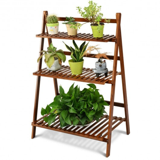 3 Tiers Outdoor Stand Bamboo Flower Pot Shelf