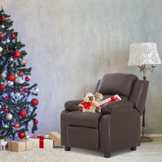 Deluxe Kids Armchair Recliner Headrest Sofa w/ Storage Arms