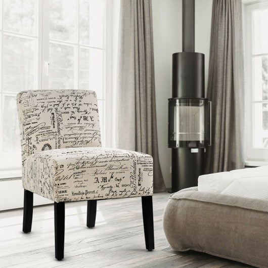 Armless Letter Print Fabric Chair with Solid Wood Legs
