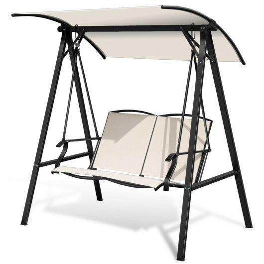 Outdoor Porch Steel Hanging 2 Seat Swing Loveseat with Canopy