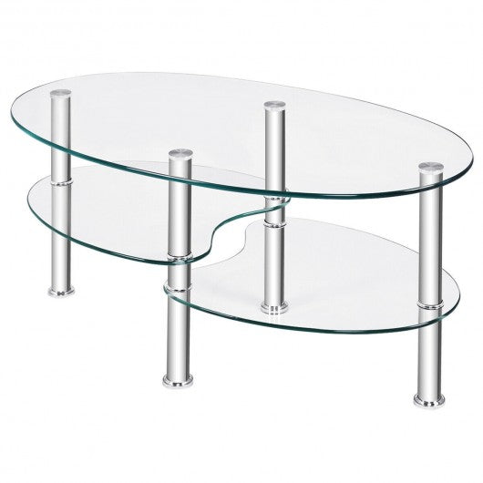 Tempered Glass Oval Side Coffee Table