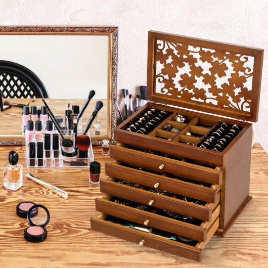 Large Wooden Jewelry Box-Brown