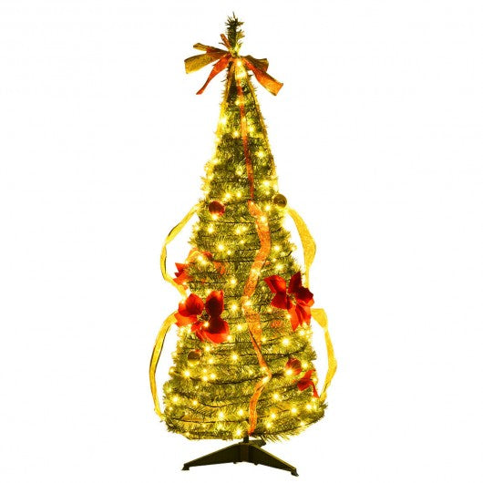 4 Ft Pre-lit Spruce Christmas Tree with Bows and Ribbon