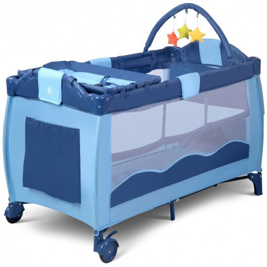 Portable Baby Crib Playpen Playard Pack Travel Infant Bassinet Bed Blue