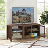 Wooden TV Stand with 2 Metal Mesh Doors -Walnut