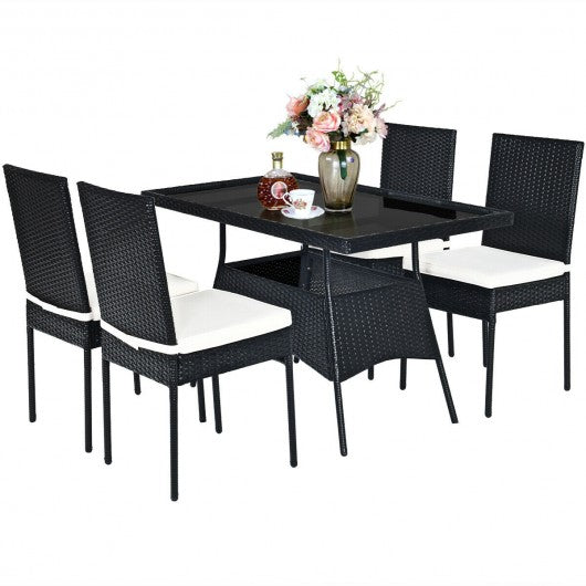 5 PCS Patio Rattan Dining Set with Glass Top