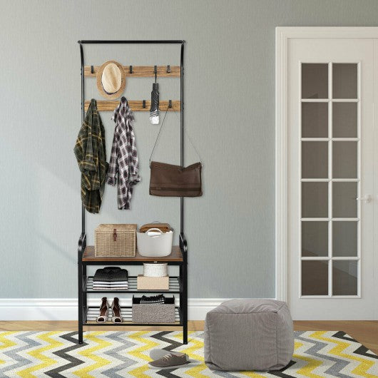 Industrial Coat Shoe Bench Entryway Shelf with 9 Hooks