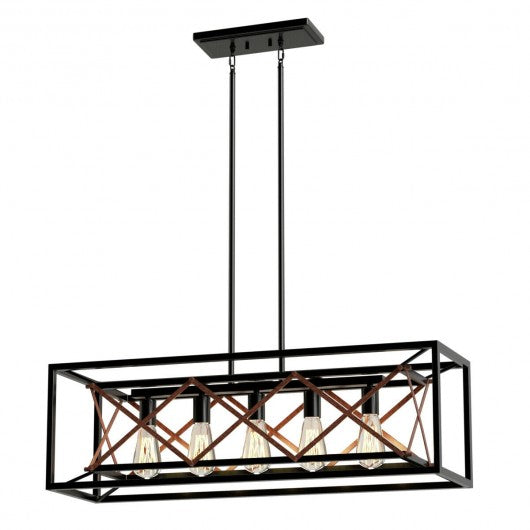 5-Light Kitchen Island Pendant Light Wood Metal Chandelier