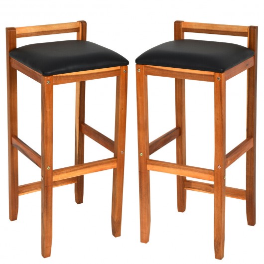 Set of 2 Acacia Solid Wood Counter Height Bar Stool