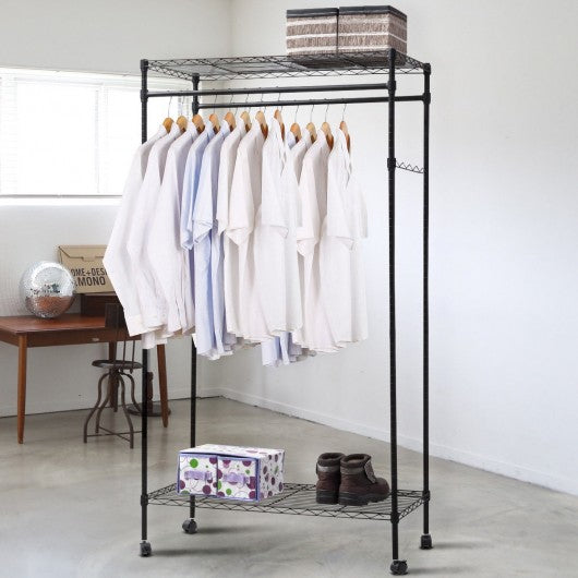 Double Hanging Rolling Adjustable Rod Portable Garment Rack