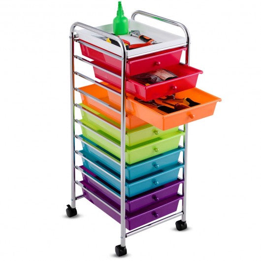 10 Drawers Rolling Organizer Cart Craft Utility Mobile Trolley