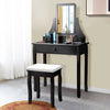 Square Mirrored Vanity Dressing Table Set with 3 Storage Boxes-Black