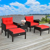 5 pcs Patio Rattan Sofa Ottoman Furniture Set w/ Cushions-Red