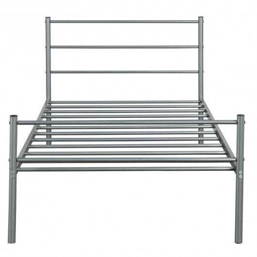 Twin Size Metal Bed Frame Platform with Headboard-Silver