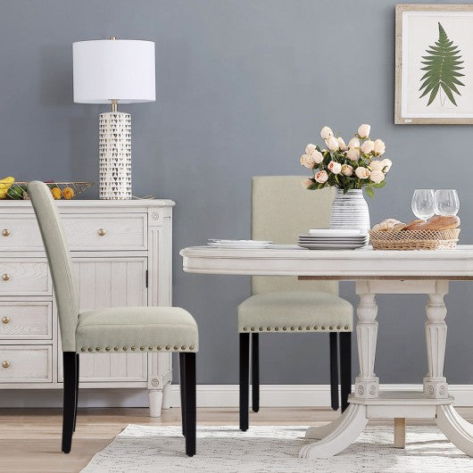 Set of 2 Fabric Upholstered Dining Chairs with Nailhead