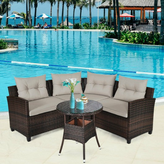 4 Pcs Furniture Patio Set Outdoor Wicker Sofa Set