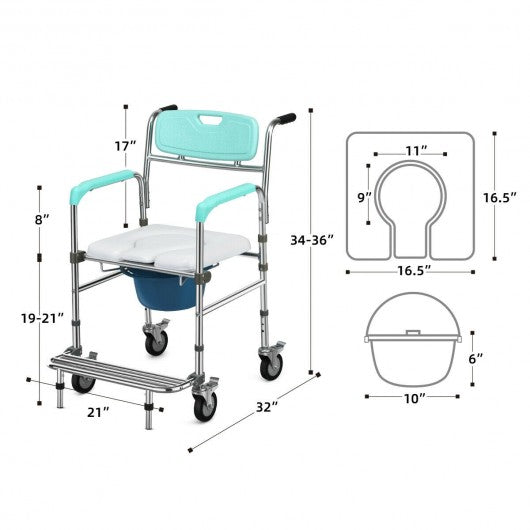 Aluminum Medical Transport Commode Wheelchair Shower Chair