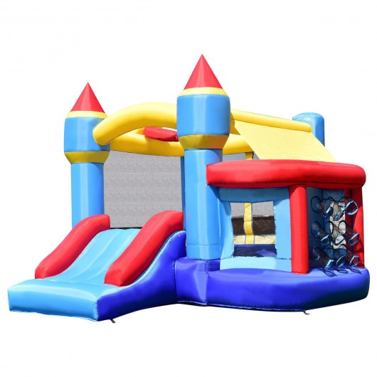 Castle Slide Inflatable Bounce House w/ Ball Pit & Basketball Hoop