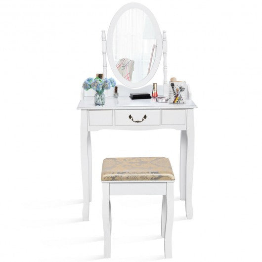 White Vanity Makeup Dressing Table with Rotating Mirror