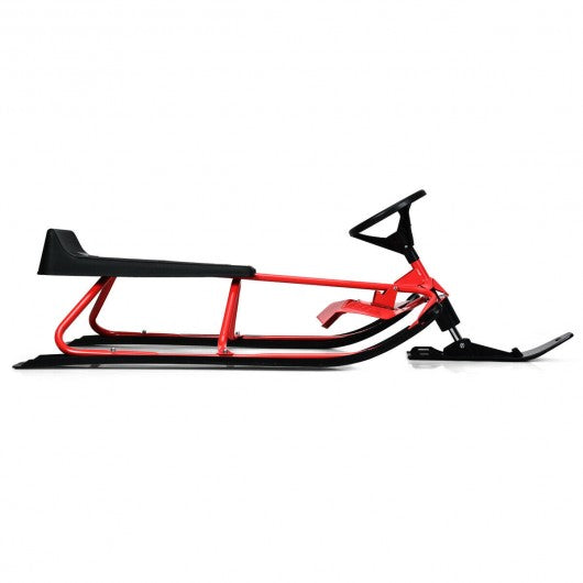 Snow Sled w/ Steering Wheel & Double Brakes Pull Rope Slider